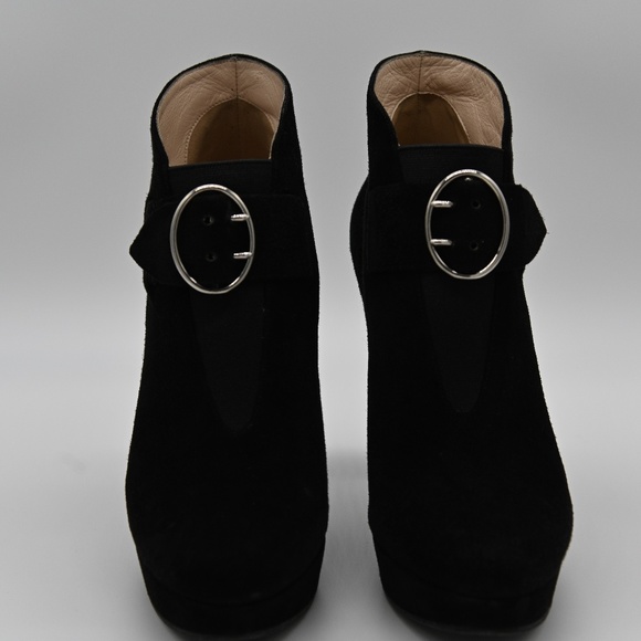Prada Black Suede Ankle Boots w/ Buckle 37.5 - Picture 6 of 8